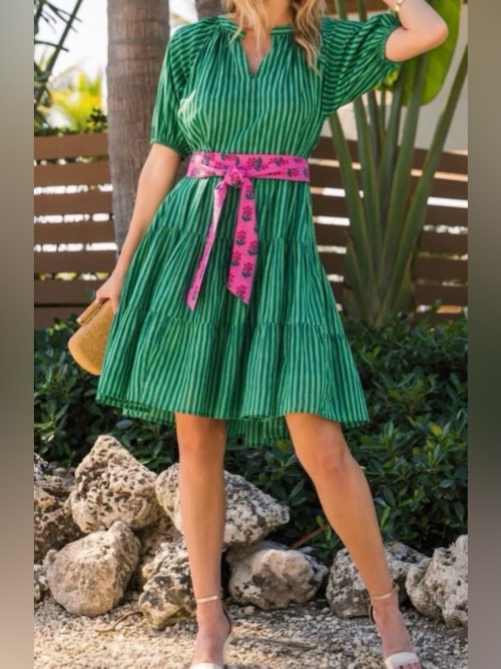 Printfresh Seaside Stripes "It's a Date" Clover Green Dress (missing belt)